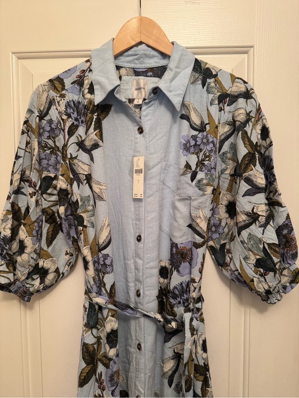 Anthropologie Maeve Light Blue Floral Button-Front Maxi Shirtdress. Size S. NWT. - Picture 2 of 7